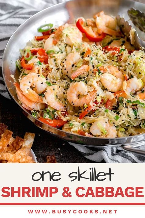 One Skillet Shrimp and Cabbage Stir-Fry Skillet Shrimp, Cabbage Stir Fry, Shrimp Stir Fry, Healthy Shrimp, One Skillet, Fried Cabbage, Easy Shrimp, Coleslaw Mix, Coleslaw Recipe