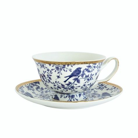 White Tea Cup, Bird Cup, Tea Cup Design, Blue Tea Cup, White Tea Cups, Blue Cups, Beautiful Tea, White Cups, Teapots And Cups