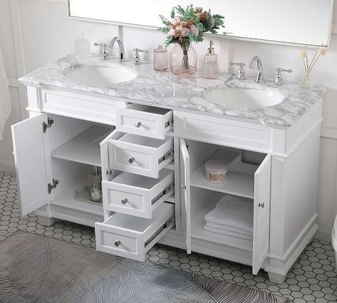 Double Sink Vanity 51 - 60 inches 61 - 70 inches Bath Vanities | Pottery Barn Double Sink Bathroom Vanity Styling, Double Sinks In Small Bathroom, Double Sink Vanity For Small Bathroom, Small Two Sink Vanity, 60 Inch Bathroom Vanity Double Sink, Double Sinks In Bathroom, Double Sink Bathroom Vanity Decor, 60 Inch Vanity One Sink, Double Sink Vanity Ideas