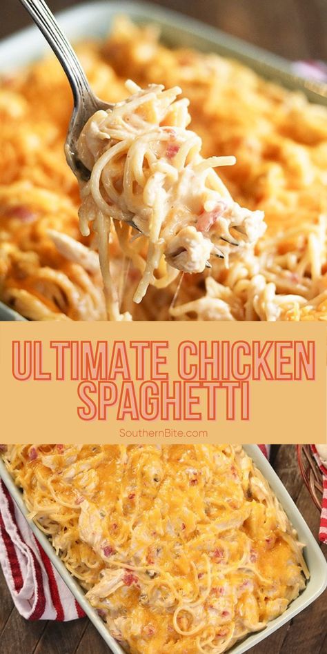 Easy Chicken Spaghetti, Baked Chicken Spaghetti, Spaghetti Casserole Recipe, Spagetti Recipe, Chicken Spaghetti Casserole, Chicken Spaghetti Recipes, Spaghetti Casserole, Cream Of Mushroom, Chicken Spaghetti