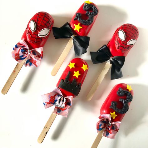 Spider Man Cakesicles, Spiderman Cakesicles, Marvel Birthday Party, Spiderman Ironman, Spiderman Theme, Tower Stand, Spiderman Birthday, Cake Pop, 4th Birthday