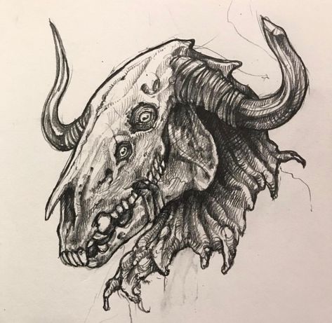 Windigo Reference Drawing, Skinwalker Drawing, Wendigo Drawing Reference, Wendigo Drawing, Demon Dog Drawing, Animal Skull Sketch, Dead Animal Drawing, Wendigo Skull Drawing, Creepy Horse Drawing