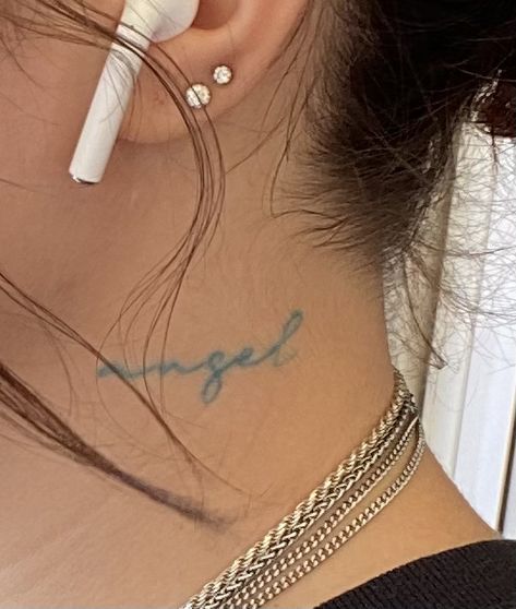 Blue Behind The Ear Tattoo, Blue Angel Tattoo, Blue Ink Tattoos, Tattoo Angel, Behind The Ear Tattoo, Blue Angel, Angel Tattoo, Blue Angels, The Ear