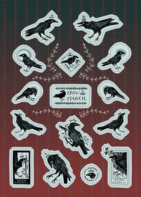 Crow Council Waterproof Stickers. A set of 10 high-quality waterproof stickers featuring the Crow Council, a group of crows who rule over the forest. Perfect for decorating your notebooks, water bottles, and more! #crowcouncil #crow #stickers . #Croquis #Six_Crows #Crow_Sticker #Raven_Sticker Six Crows, Crow Sticker, The Crow, The Raven, Animal Sketches, Anime Stickers, Diy Stickers, Sticker Sheet, Waterproof Stickers