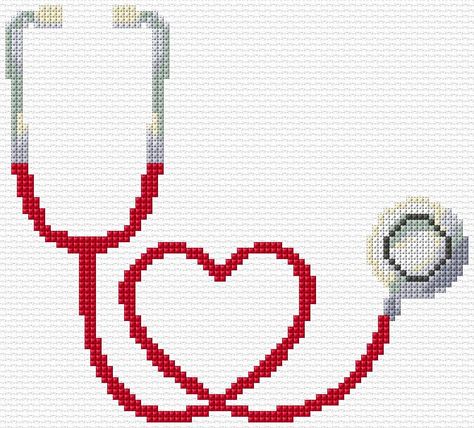 Stethoscope by Ann Logan.  Free cross stitch Stitches Medical, Free Cross Stitch Designs, Cross Stitch Boards, Pola Kristik, Cross Stitch Heart, Pola Sulam, Learn Embroidery, Marianne Design, Free Cross Stitch