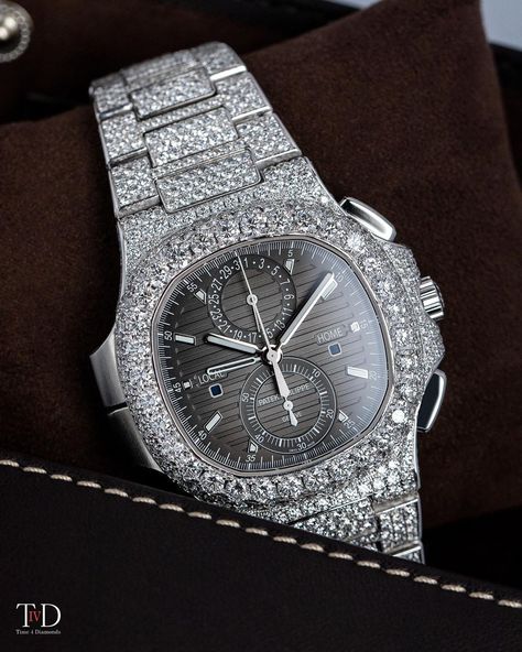 Time 4 Diamonds® on Instagram: “Patek Philippe Nautilus 5990/1A fully customised by our experienced diamond setters using only the best VS1 round brilliant diamonds 💎 . .…” Patek Philippe Calatrava, Patek Philippe Watches, Patek Philippe Nautilus, Diamond Settings, Unique Diamonds, Gold Hands, Men's Watches, Bezel Diamond, Diamond Watch