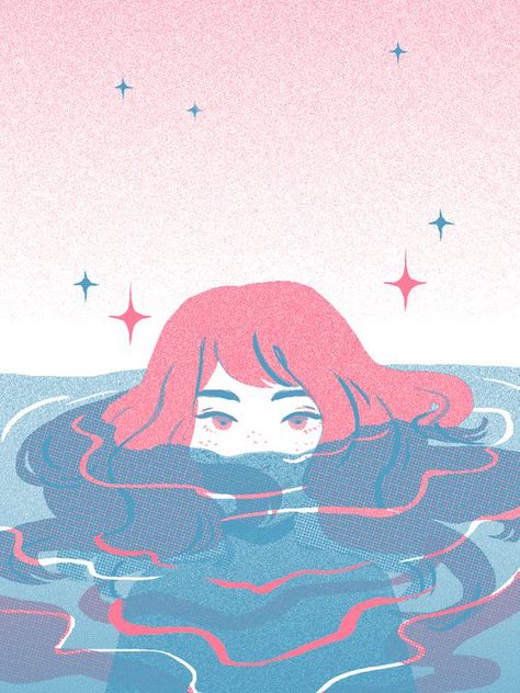 ☆ pin | bellaxlovee ☆ Hair In Water, Water Artists, Drawing Hair, Riso Print, Risograph Print, Wow Art, Illustrations And Posters, Super Ideas, In Water