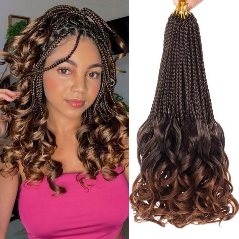 PRICES MAY VARY. 【Product Material】French Curl Braids Crochet Hair is made of high-quality high-temperature synthetic fibers. The Bouncy Braids Hair is soft and comfortable to wear. The distinctive loose wavy ends at the tail are the highlight of this hairstyle. 【Product Specifications】: French Curly Crochet Box Braids for Black Women,10 14 18 24 30 inches can be selected.9 packs/lot,15 strands/pack,total 135 strands,usually 7-9 packs full one head.12 Avaliabel colors.Comes with gift: 1 crochet Brown Goddess Box Braids, Bouncy Braids, Goddess Box Braids Crochet Hair, Hair With Curls, Curl Braids, French Curls, Box Braids Crochet, Curly Crochet Braids, Goddess Box Braids