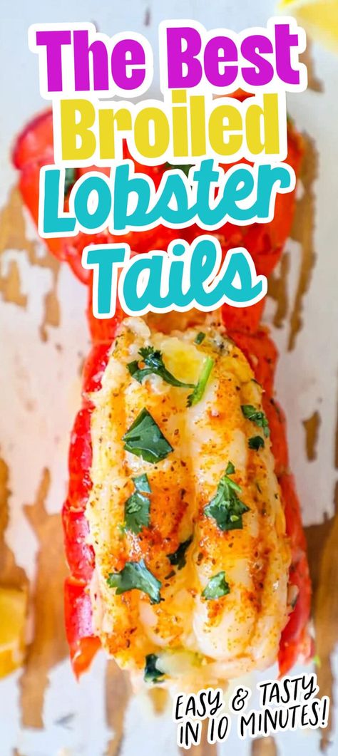 The Best Easy Broiled Lobster Tails Recipe - The best tender, juicy, delicious easy broiled lobster tails recipe - bursting with lemon, butter, and a hint of paprika in just 10 minutes! #thebestbroiledlobstertailsrecipeever #maindishes #popular Easy Lobster Tail Recipe, Broiled Lobster Tails, Baked Lobster, Baked Lobster Tails, Frozen Lobster Tails, Broil Lobster Tail, Easy Baked Pork Chops, Frozen Lobster, Chicken Wing Recipes Baked