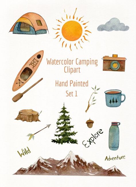 Camping illustration Camping Watercolor, Camping Illustration, Themed Paintings, Camping Images, Camping Clipart, Camping Png, Camping Photography, Watercolour Inspiration, Visual Poetry