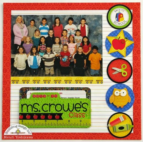 Doodlebug Design Inc Blog: Back to School Layouts with Class Photos by Mendi Yoshikawa Teacher Scrapbook Ideas, Scrapbook School Pictures, School Scrapbook Ideas, School Scrapbook Pages, School Days Scrapbooking Ideas, School Picture Scrapbook Pages, Elementary School Scrapbook, Grade School Scrapbook Layouts, School Scrapbook Layouts