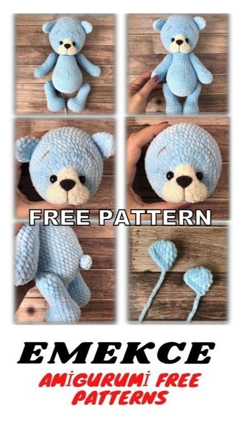 Teddy Bear Amigurumi Free Pattern - Emekce.com Teddy Bear Amigurumi Free Pattern, Bear Amigurumi Free Pattern, Crocheted Teddy Bear, Knitting Bear, Teddy Bear Amigurumi, Amigurumi Teddy Bear, Teddy Bear Patterns Free, Bear Patterns Free, Stitch Toy