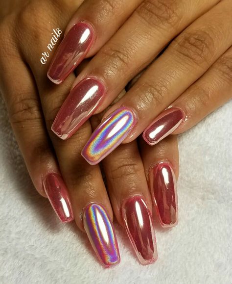 Chrome nails, holo chorme #nails #nailart #chrome #chromenails #hologramnails #holographicnails #holochrome #coffinshape #nochipcolor #arnailsshop Coral Chrome Nails, Nail Art Kit Tools, Chorme Nails, Nails Acrylic Summer, 3d Flower Nail Art, Summer Nails Acrylic, Summer Nails 2023, 2023 Nail, 3d Flower Nails