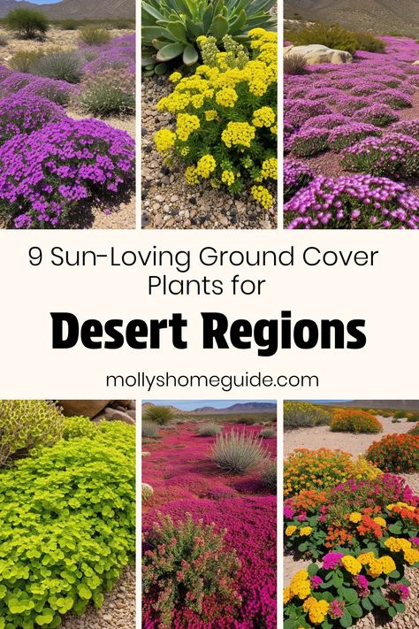 Discover a variety of drought-tolerant ground cover plants perfect for desert landscapes. From hardy options like creeping thyme and Delosperma cooperi to succulent ground covers and rock purslane, these beautiful plants are easy-care and require minimal water, making them ideal for dry spells. Whether you need spreading plants for paved areas or options for landscaping in dry shade, these extremely drought-tolerant perennials will thrive with little maintenance. Desert Ground Cover Plants, Drought Tolerant Cottage Garden, Rock Purslane, Succulent Ground Cover, Red Creeping Thyme, Dog Safe Plants, Delosperma Cooperi, Creeping Thyme, Drought Tolerant Perennials