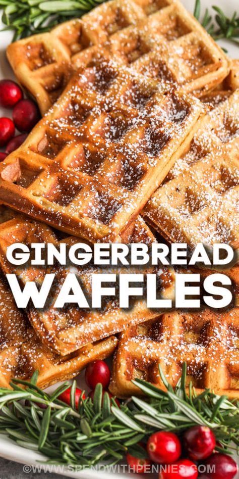 Gingerbread Waffles Recipe, Gingerbread Waffles, Waffles For Breakfast, Proper Tasty, Waffle Iron Recipes, Waffle Maker Recipes, Waffles Recipe, Holiday Breakfast, Christmas Breakfast