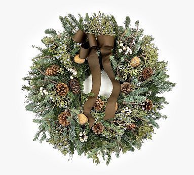 Pre-Lit Faux Juniper Branch curated on LTK Winter Wreaths For Front Door, Juniper Branch, Natural Christmas Wreaths, Traditions Around The World, Homemade Wreaths, Brown Ribbon, Winter Wreaths, Pinecone Wreath, Berry Wreath