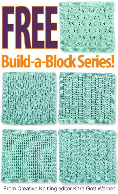 FREE Build-a-Block Series! Knitted Squares, Blanket Squares, Knitted Blanket Squares, Knitting Squares, Knitting Blocking, Knitting Blanket, Knitting Patterns Free Blanket, Creative Knitting, Knit Dishcloth