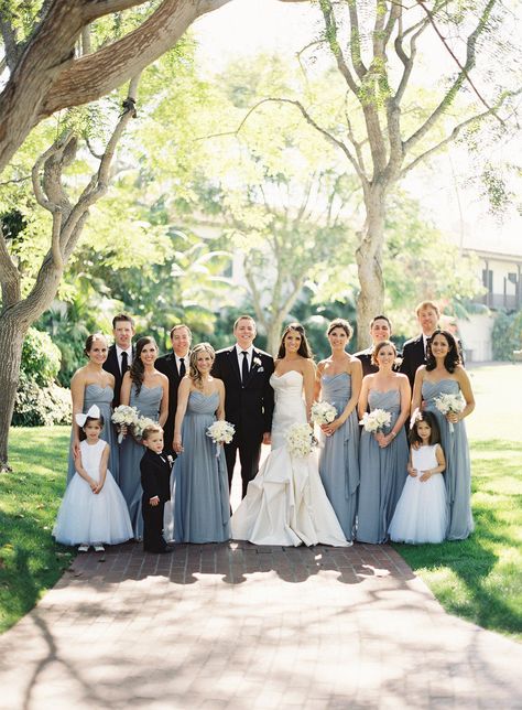 Photography: Patrick Moyer - patmoyerweddings.com Floral Design: Fleuretica - fleuretica.com Read More: http://www.stylemepretty.com/2013/04/22/santa-barbara-wedding-from-patrick-moyer/ Navy Bridal Parties, White Tuxedo Wedding, Dusty Blue Bridesmaid, Bridal Party Groomsmen, Wedding Photography Bridal Party, Dusty Blue Bridesmaid Dresses, Black Bridesmaids, Bridesmaids Photos, Wedding Color Inspiration