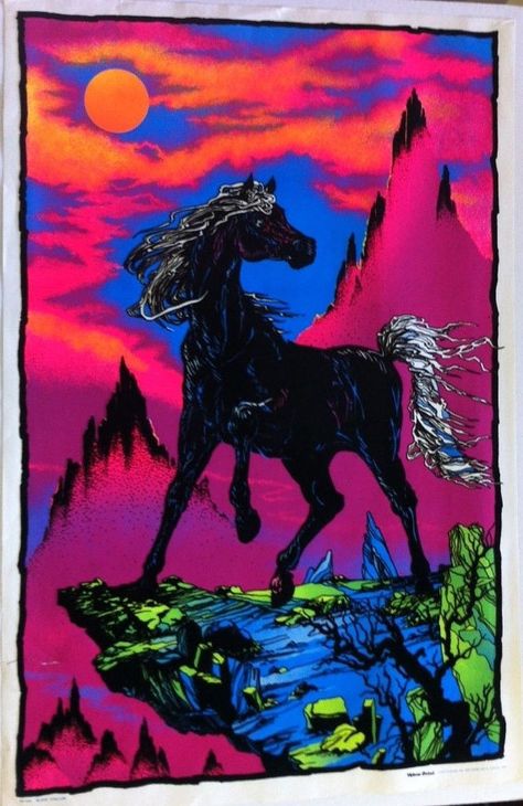 Poster Business, Blacklight Posters, Black Light Posters, Black Stallion, Trippy Art, All Poster, Light Art, Black Light, Abstract Canvas