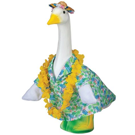 PRICES MAY VARY. Great for backyard barbecues, beach-themed parties or front-porch dreaming Includes a polyester Hawaiian shirt and yellow leis Wicker sun hat features an elastic strap to hold it in place Designed for indoor/protected outdoor Imported Dress your goose lawn ornament for summer fun or celebrate a sunny vacation with this bright Hawaiianstyle outfit Great for backyard barbecues, beachthemed parties or frontporch dreaming on gray winter days, these summertime goose clothes include a Hawaiian Style Clothes, Garden Goose, Goose Costume, Porch Goose, Sharks Scary, Goose Clothes, Sunny Vacation, Lawn Ornament, Beach Themed Party