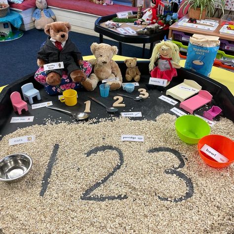 Goldilocks Tuff Tray, Goldilocks And The Three Bears Eyfs Writing, Goldilocks And The Three Bears Tuff Tray, We're Going On A Bear Hunt Tuff Tray, Goldy Locks And The Three Bears Activity, Goldy Locks And The Three Bears, Porridge Oats, Goldilocks And The Three Bears, Traditional Tales