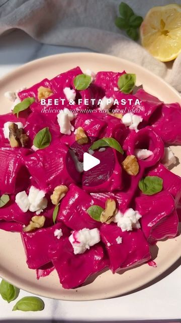 Gabriela Dimova on Instagram: "✨Pink Pasta✨

This bright pink, naturally-colored pasta is so gorgeous and so delicious and it’s the perfect Valentine’s Day meal to make this holiday💕 I will be making it this week for my girlfriends for our Galentine’s Day get-together, so I thought it would be the perfect time to share it with you guys again💘

✨Ingredients
1 package of pasta
2 beets
1 bulb garlic
1 package vegan feta (230 g)
1/4 cup olive oil 
1/4 cup pasta water
juice from 1/2 lemon
salt & pepper to taste

✨Directions
Start by drizzling the raw beets in olive oil and wrapping them in foil. 

Cut the garlic bulb’s top off, drizzle it with olive oil, and wrap it in foil. 

Roast the beets and garlic in the oven at 400*F for 40 minutes.

While the veggies are roasting, cook the pasta accor Garlic In The Oven, Dizzy Cook, Pink Pasta, Balanced Food, Family Meal Prep, Colored Pasta, Vegan Feta, Food Dolls, Raw Beets