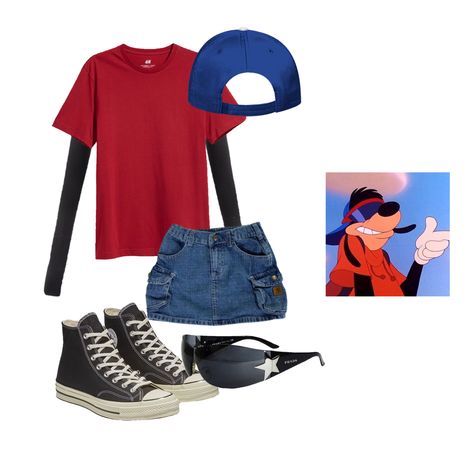 Halloween Costumes Ideas 1 Person, Halloween Costumes With Denim Skirt, Jean Skirt Costume Ideas, Character Day For Spirit Week, Halloween Costumes With Jean Skirt, Easy Character Halloween Costumes, Halloween Costumes With Shorts, Denim Skirt Halloween Costume, Jean Skirt Halloween Costume