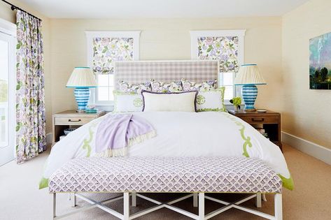 Lime Green Bedding, White Girls Bedroom, Katie Rosenfeld, Girls Bedroom Green, Purple Girls Bedroom, Leontine Linens, Wood Canopy Bed, French Headboard, White Sheepskin Rug