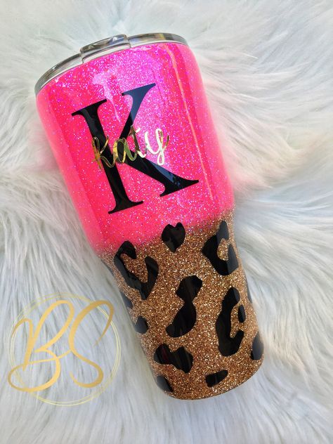 Pink Animal Print, Tumbler Ideas, Printed Cups, Personalized Tumbler, Personalized Tumblers, Metallic Gold, Gold Glitter, Pink And Gold, Gold Metal