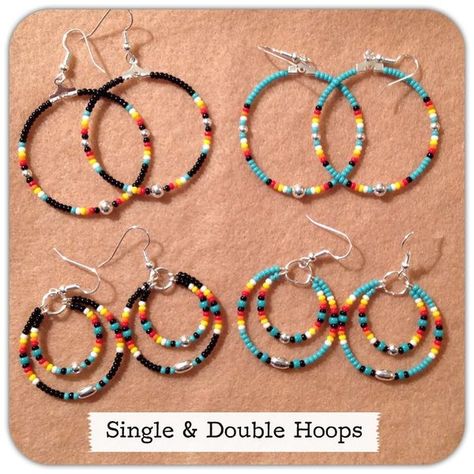 Small Bead Earrings, Small Beaded Earrings, Seed Bead Hoop Earrings, Anting Manik, Native Earrings, Beaded Earrings Diy, Beaded Necklace Designs, Beaded Earrings Patterns, Earrings Inspiration