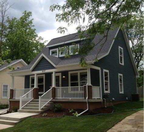 This house is similar to ours and shows what a porch would look like added to the existing gable dormer, plus a small shed dormer in front. Cape Cod House Exterior, Cape Cod Style House, Shed Dormer, Exterior Inspiration, Cape Cod Style, Front Porch Design, Cape Cod House, Front Steps, Craftsman Style Homes