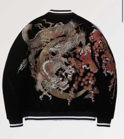 Modern Kimono Dress, Dragon Sweater, Clothing Aesthetics, Japanese Pants, Cotton Jacket Men, Coat Streetwear, Sukajan Jacket, Embroidered Dragon, Jacket Embroidery