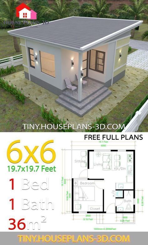 One Bedroom House Plans, 1 Bedroom House Plans, Shed House Plans, One Bedroom House, Flat Roof House, 1 Bedroom House, Small House Layout, Tiny House Plan, Small House Floor Plans