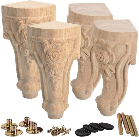 La Vane 8 inch / 20cm Wooden Furniture Legs, Set of 4 European Style Solid Wood Carving Unfinished Furniture Replacement Feet Decoration for Sofa Cabinet Wardrobe Table Loveseat Sofa Cabinet, Replacement Furniture Legs, Carving Furniture, Wooden Furniture Legs, Wood Carving Furniture, Wood Furniture Legs, Unfinished Furniture, Couch With Ottoman, Cabinet Wardrobe