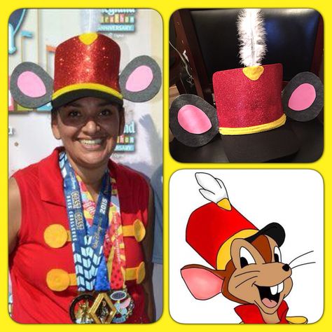 I crafted the hat of Timothy Q. Mouse from Dumbo for my best friend @evaoliver359 to wear during her half marathon race for the 10th Anniversary Disneyland Half event. She looks and did amazing earning her well deserved medals!!! Timothy Mouse Costume, Dumbo Running Costume, Dumbo Family Costume, Dumbo Christmas, Timothy Q Mouse, Dumbo Costume, Costume Room, Incredibles Costume, Halloween Horse