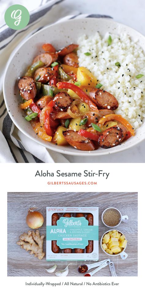 Hawaiian Chicken Sausage Recipes, Hawaiian Sausage Recipes, Turkey Sausage Stir Fry, Chicken Sausage Stir Fry, Sausage Meals, Sausage Stir Fry, Domestic Science, Chicken Sausage Recipes, Keto Appetizers