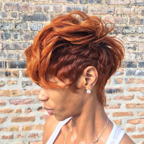 Mohawk Haircut Dyed Ginger Red Hair Color For Dark Skin Tone, Hair Colors For Dark Skin, Short Light Brown Hair, Trendy Hair Color Ideas, Color Ideas For Black Women, Hair Color For Dark Skin, Light Blue Hair, Twa Hairstyles, Perfect Hair Color