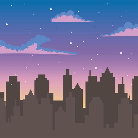 cielo al atardecer de dibujos animados con silueta de edificios urbanos Building Silhouette, Photoshop Styles, Bedroom Wall Paint, Urban City, City Buildings, Sunset Sky, Wall Paint, Cartoon Styles, Vector Art