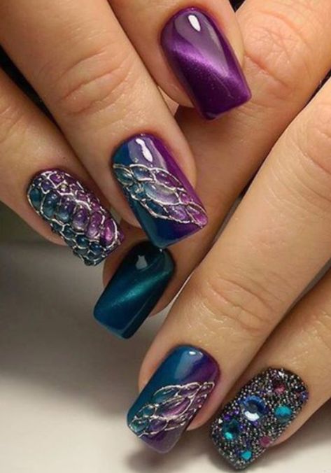 # Dragon Nail Ombre Nail Art Designs, Dragon Nails, Eye Nail Art, Purple Nail Art, Cat Eye Gel Polish, Purple Nail Polish, Purple Nail Designs, Magnetic Nails, Purple Nail