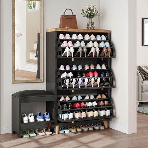 Amazon.com: YITAHOME Shoe Cabinet with 3 Flip Drawers, Modern Shoe Storage Cabinet with Shoe Bench for Entryway, Freestanding Hidden Shoe Rack Storage Organizer with Gold Metal Handle, Living Room, White : Home & Kitchen Modern Shoe Storage, Bench For Entryway, Shoe Tidy, Shoe Rack Storage, Modern Storage Cabinet, Adjustable Shoes, Upholstered Chair, Rack Storage, Shoe Bench