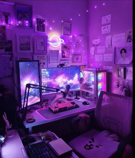 Games Room Inspiration, Computer Gaming Room, Gamer Setup, Otaku Room, Gamer Room Decor, Video Game Room Design, Gaming Room Setup, Cute Room Ideas, Gamer Room