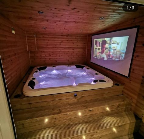 Hot Tub Movie Night, Bathroom Designs 2023, Jacuzzi Room, Indoor Jacuzzi, Home Spa Room, Hot Tub Swim Spa, Indoor Hot Tub, Hot Tub Room, Hot Tub Backyard