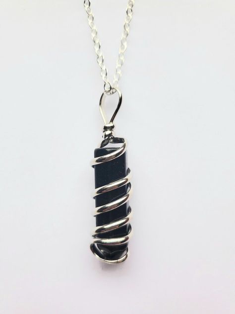 obsidian necklace, obsidian bullet necklace, wrapped obsidian necklace, minimalist necklace, wrapped gemstone, wire gemstone, meditation nec Obsidian Jewelry, Obsidian Necklace, Bullet Necklace, Minimalist Necklace, Character Outfits, Pendant Necklace, Gemstones, Pendant, 10 Things