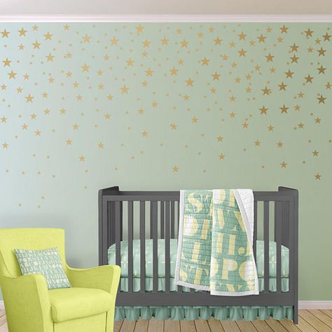 Gold Stars Wall decals Set Peel and Stick Baby Nursery Wall Gold Star Wall Decals, Confetti Wall Decals, Wall Stenciling, Baby Nursery Decals, Nursery Ideas Boy, Girl Nursery Wallpaper, Confetti Wall, Baby Nursery Wall Decor, Outer Space Nursery