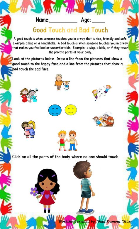 Good Touch Bad Touch Worksheet, Good Touch Bad Touch Lessons Kids, Good Touch Bad Touch Posters, Good Touch Bad Touch, Safety Rules For Kids, Bad Touch, Safe Kids, Preschool Bible Lessons, Values Education