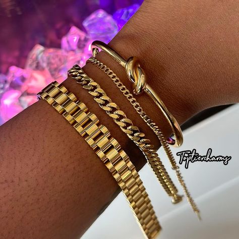 a girl in gold jewelry is a girl in her element 🌟 our gold bracelets has been in our collection for a while now & yet theyre still one of the customer’s favorites… 💋 view entire collection on toptiercharms.com 🔗 @toptiercharms Bracelets Black, Is A Girl, Gold Bracelets, A Girl, Gold Jewelry, Gold Bracelet, Gold, Black