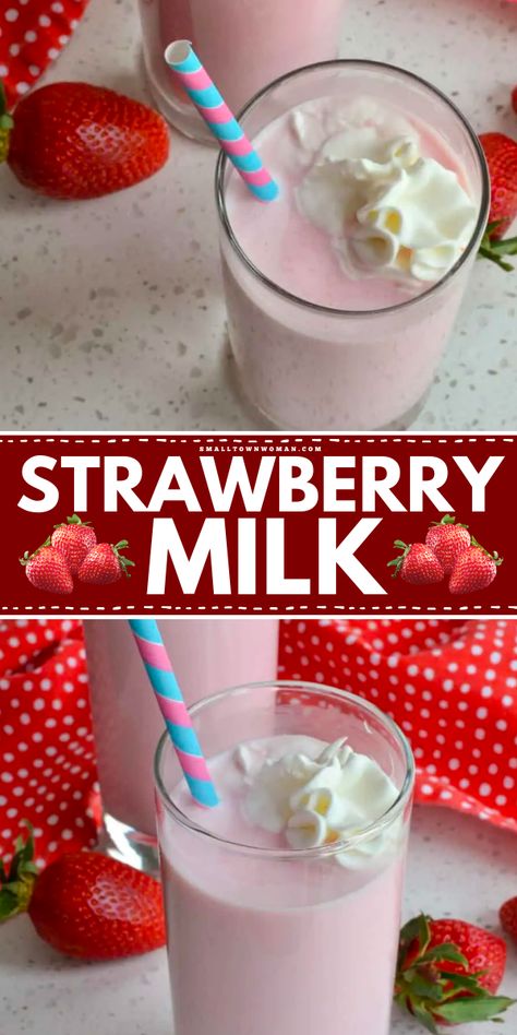 This homemade Strawberry Milk is a nonalcoholic Spring beverage made with four ingredients! This creamy treat is sweet and will take you back to your childhood. Pin this easy Spring drink recipe! Strawberry Blended Drinks, Non Alcoholic Strawberry Drinks, Drinks Recipes Nonalcoholic, Strawberry Drink Recipes Non Alcoholic, Coconut Milk Strawberry Drink, Homemade Strawberry Milk, Spring Drink Recipes, Spring Drink, Caramel Frappuccino