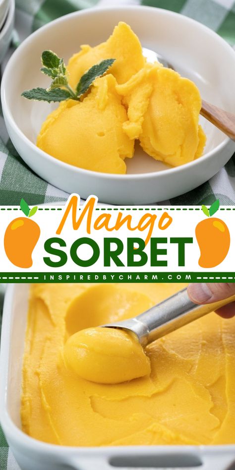 Craving a sweet summer frozen treat? This fruit sorbet is what you need! Using just 4 ingredients, this no-churn recipe lets you enjoy a homemade mango sorbet that's creamy and refreshing. Definitely one of the best summer desserts! Mango Sorbet Recipe, Homemade Sorbet, Best Summer Desserts, Sorbet Is, Sorbet Recipe, Mom On Timeout, Fruit Sorbet, Mango Dessert, Frozen Mango