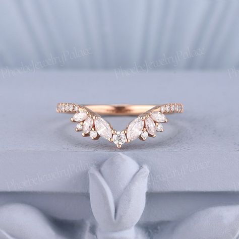 Unique Curved Wedding Band Marquise Cut Rose Gold Diamond Bridal Band Vintage Wedding Ring Moissanite Stacking Matching Chevron Band Custom - Etsy Unique Curved Wedding Bands, Pearl Wedding Band, Wedding Band Marquise, Pearl Wedding Bands, Marriage Ideas, Vintage Wedding Ring, Bird Tattoos, Ring Inspiration, Tiny Bird