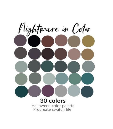 Color Palettes Procreate, Color Palette Swatches, Fall Color Palettes, Halloween Color Palette, Color Palette Procreate, Colors Outfit, Procreate Tips, Halloween Color, Dark Halloween